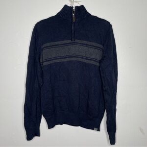 NWT EDDIE BAUER QUARTER ZIP PULLOVER SWEATER BLUE & GRAY SZ M